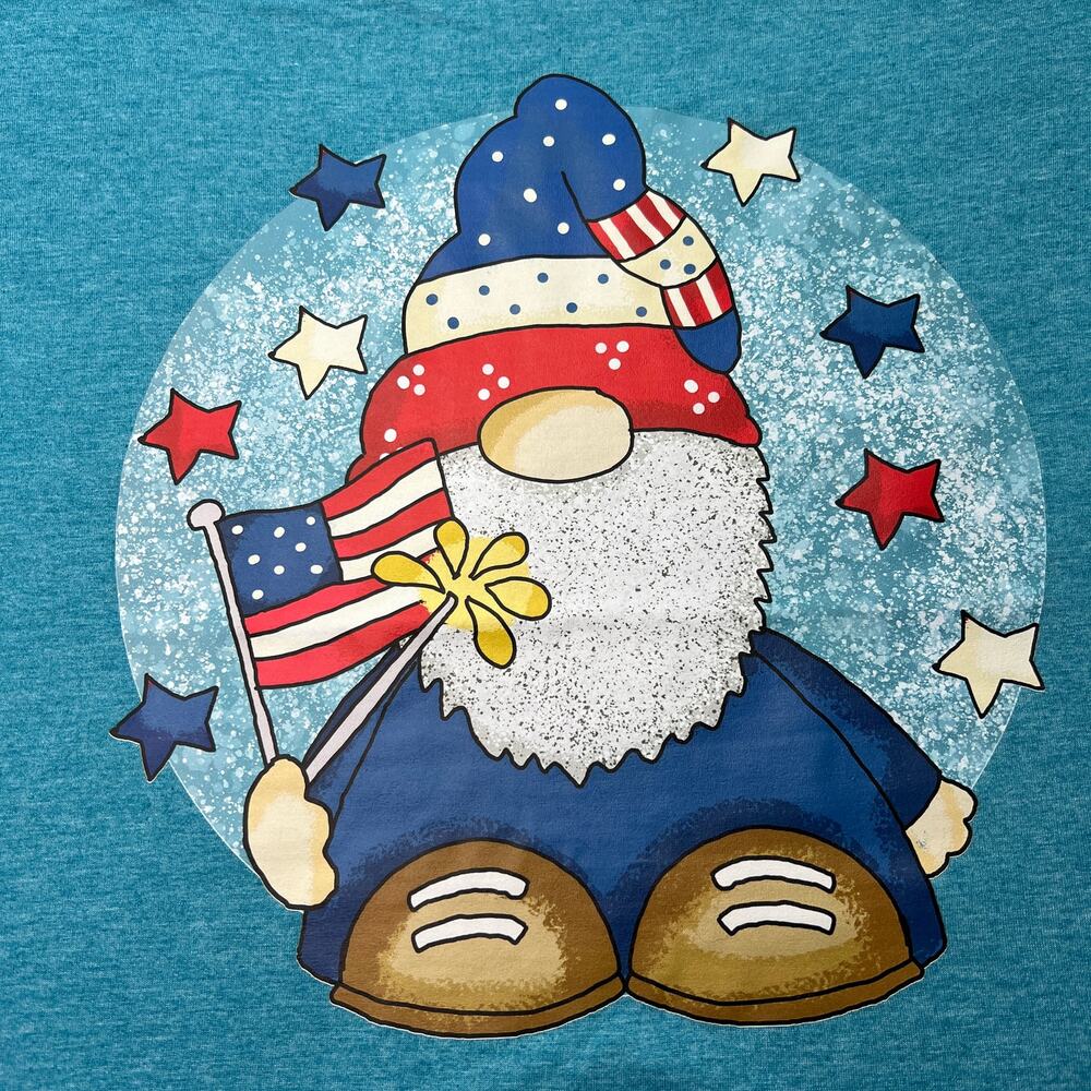 Americana Patriotic Gnome Blue Tee Large
